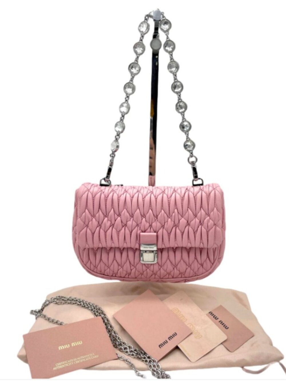 Miu Miu Matellasse Crystal Chain shoulder Bag
